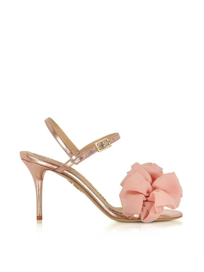 Shop Charlotte Olympia Reia Rose Gold Metallic Leather And Pink Organza Heel Sandals