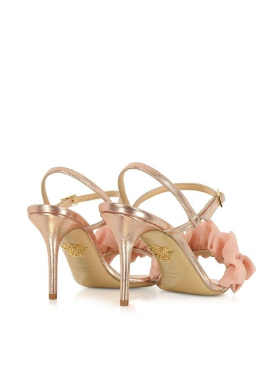 Shop Charlotte Olympia Reia Rose Gold Metallic Leather And Pink Organza Heel Sandals