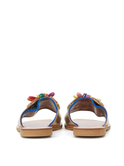 Shop Elina Linardaki Daydream Believer Gold Leather Sandal With Decorations In Multicolor