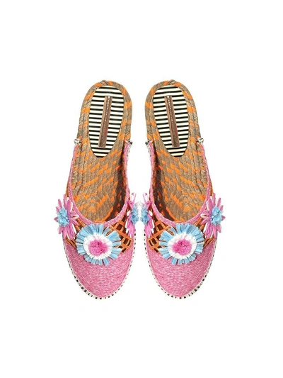 Shop Sophia Webster Jute And Leather Tansy Espadrille Slippers In Pink