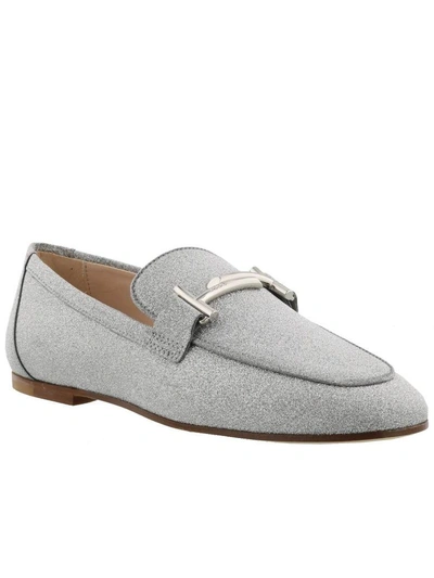 Shop Tod's Double T Leather Loafer In Silver