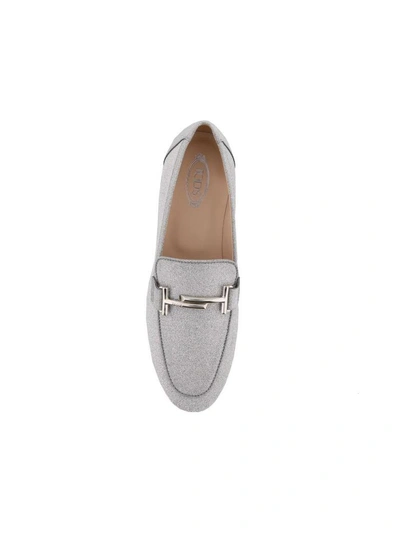 Shop Tod's Double T Leather Loafer In Silver