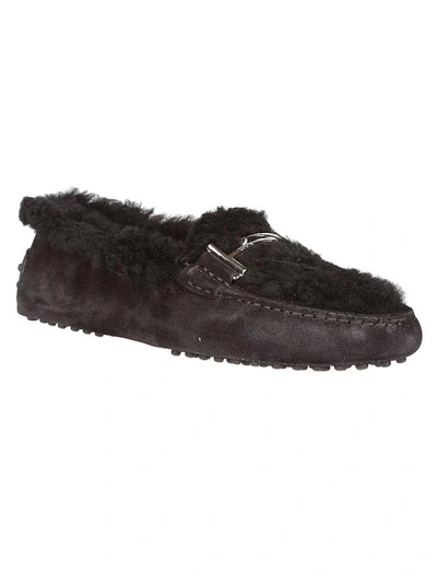 Shop Tod's Fur Loafers In Black