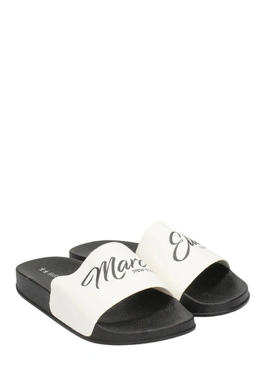 Shop Marc Ellis Logo Slide Pool Sandals In White