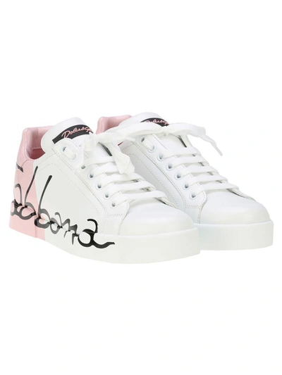 Shop Dolce & Gabbana Sneaker Logo In White + Pink