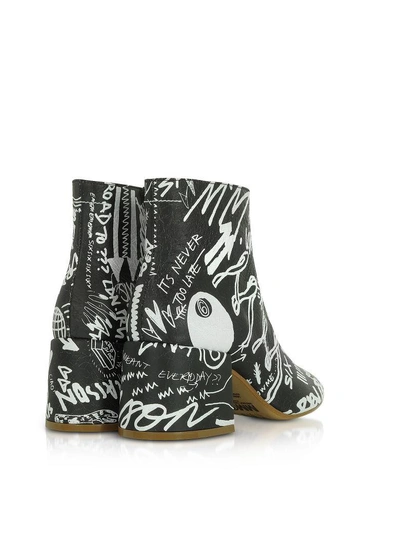 Shop Mm6 Maison Margiela Mm6 Maison Martin Margiela Black Crackled Graffiti Printed Leather Heel Boots