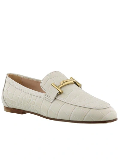 Shop Tod's Double T Leather Loafers In White Cream