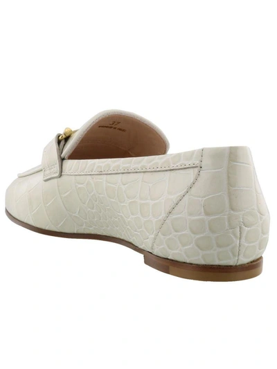 Shop Tod's Double T Leather Loafers In White Cream