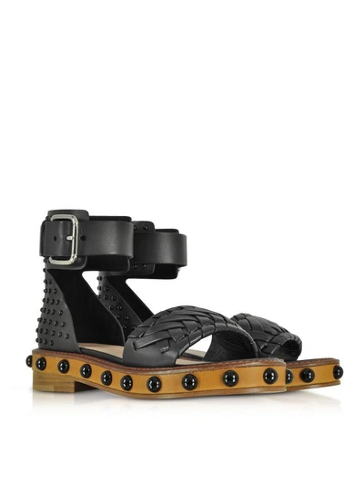 Shop Red Valentino Black Studded Leather Flat Sandals