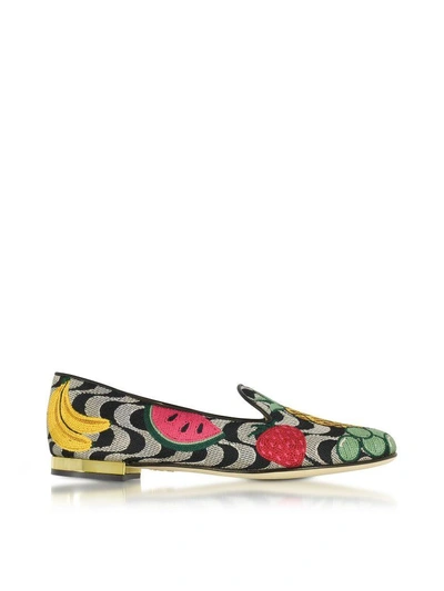 Shop Charlotte Olympia Fruit Salad Embroidered Canvas Slippers In Multicolor
