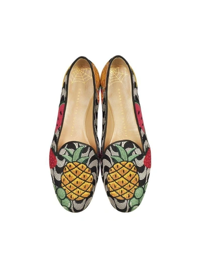 Shop Charlotte Olympia Fruit Salad Embroidered Canvas Slippers In Multicolor