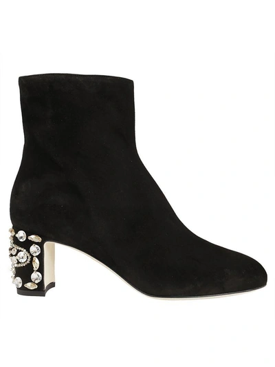 Shop Dolce & Gabbana Embellished Heel Ankle Boots In Black