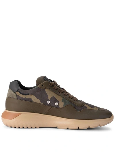 Shop Hogan Interactive³ Green Leather And Camouflage Fabric Sneaker In Verde