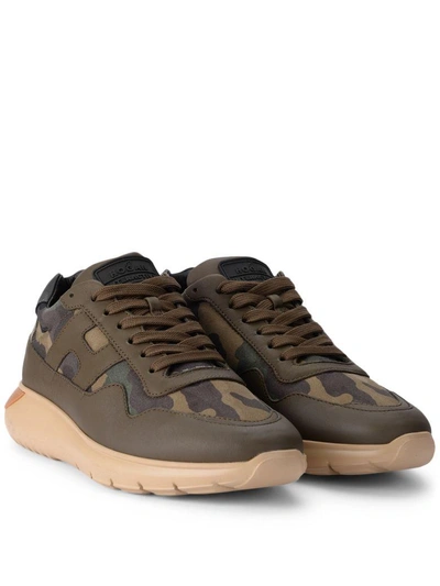Shop Hogan Interactive³ Green Leather And Camouflage Fabric Sneaker In Verde