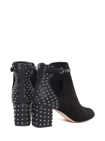 Shop Red Valentino Studded Leather And Suede Booties In Nero