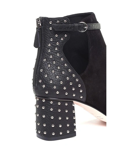 Shop Red Valentino Studded Leather And Suede Booties In Nero