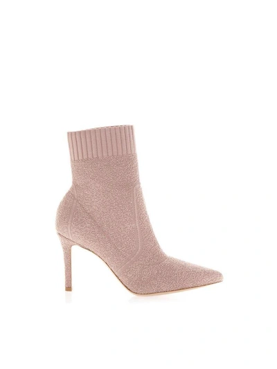 Shop Gianvito Rossi Fiona Pink Stretch Knit Ankle Boots