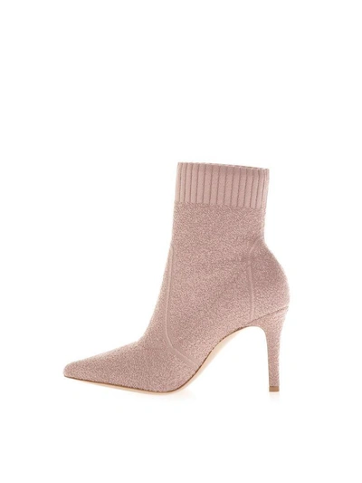 Shop Gianvito Rossi Fiona Pink Stretch Knit Ankle Boots
