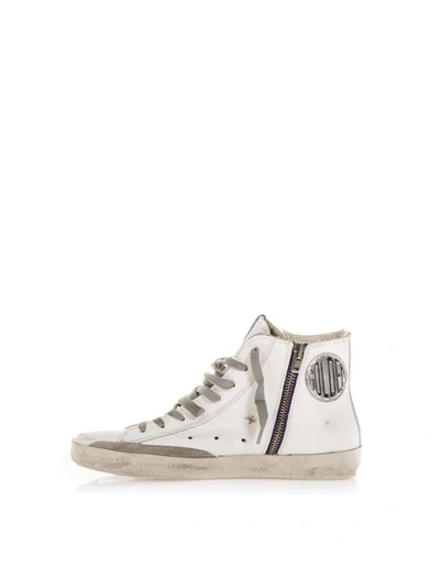Shop Golden Goose Francy Zipped White Sneaker In Leather