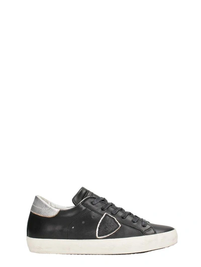 Shop Philippe Model Paris Black Silver Leather Sneakers