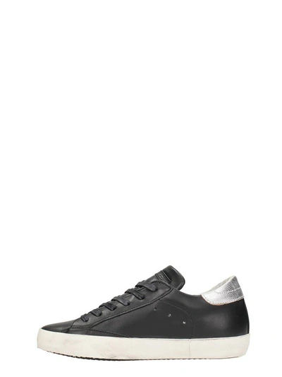 Shop Philippe Model Paris Black Silver Leather Sneakers