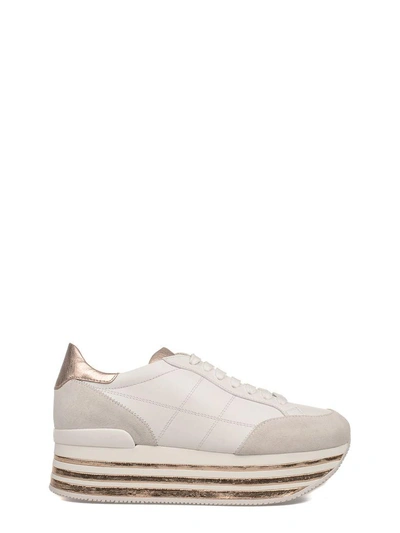 Shop Hogan White-pink H349 Maxi Wedge Sneakers