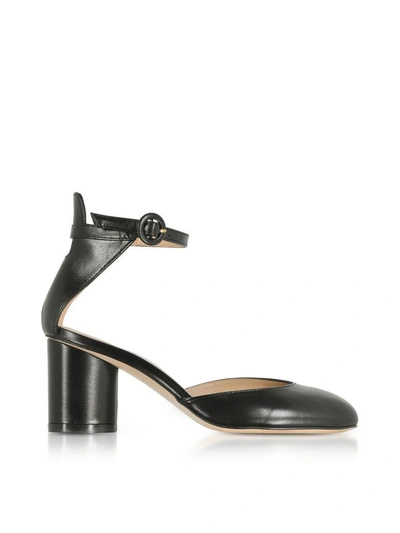 Shop Stuart Weitzman Black Leather Kara Mid-heel Pump