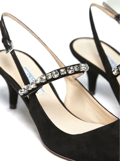 Shop Prada Crystal Embellished Pumps In Nero