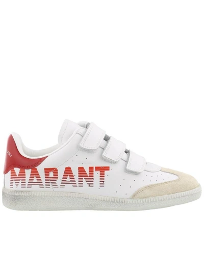 Shop Isabel Marant Beth Sneakers In White/red