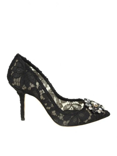 Shop Dolce & Gabbana Décolleté In Taormina Lace With Crystals In Black