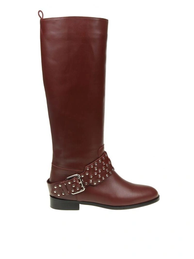 Shop Red Valentino Boot With Leather Strap "flower Puzzle" Color Bordeaux In Wine