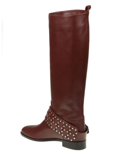 Shop Red Valentino Boot With Leather Strap "flower Puzzle" Color Bordeaux In Wine