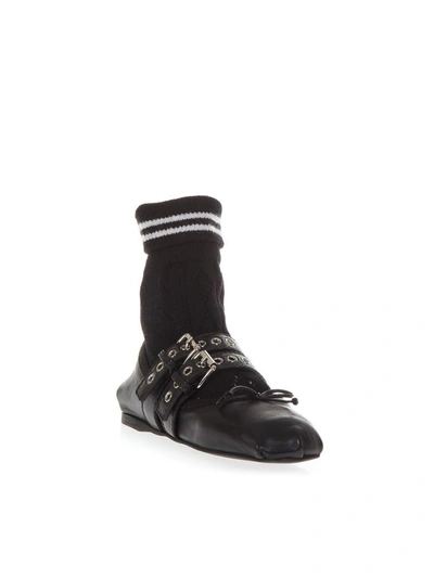 Shop Miu Miu Black Leather Ballerinas With Sport Sock