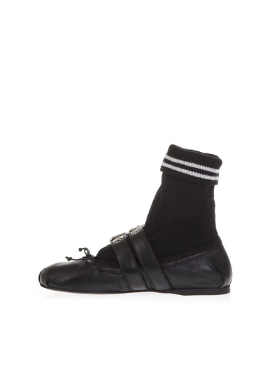 Shop Miu Miu Black Leather Ballerinas With Sport Sock