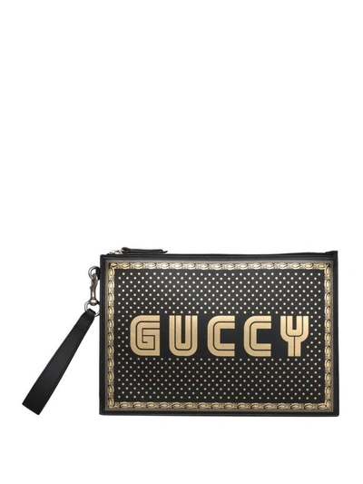 Shop Gucci Guccy Leather Pouch In Nero