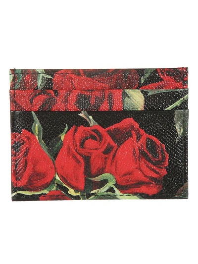 Shop Dolce & Gabbana Floral & Logo Plaque Cardholder In Black