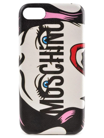 Shop Moschino Printed Iphone 8 Case In Bianco/rosa/nero