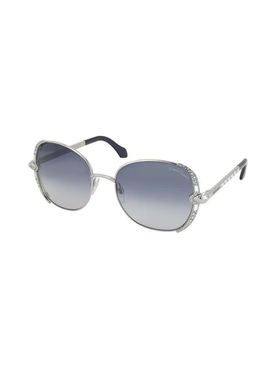 Shop Roberto Cavalli Subra 974s Metal Square Oversized Womens Sunglasses W-crystals In Silver-shaded Blue