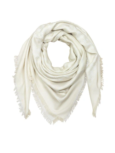 Tory Burch Wool And Silk Logo Traveler Square Scarf W-t-mosaic Jacquard  Pattern In Ivory | ModeSens