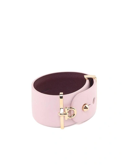 Shop Ferragamo Salvatore  Gancini Smooth-leather Band Bracelet In Rosa