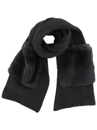 Shop Woolrich Scarf With Fur Pockets In Charcoal Melange