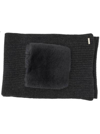 Shop Woolrich Scarf With Fur Pockets In Charcoal Melange