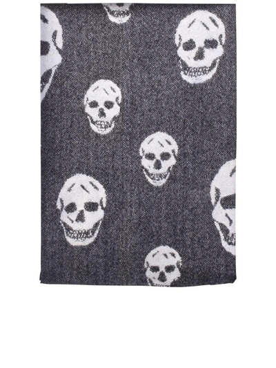 Shop Alexander Mcqueen Black Skulls Printed Scarf