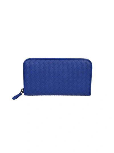 Shop Bottega Veneta Braided Zip Around Wallet In Cobalt Bl/cobalt Bl