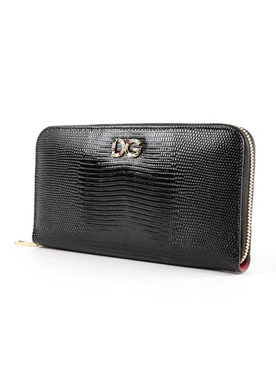 Shop Dolce & Gabbana St. Iguana Zip Around Wallet In 8bnero/fuxia