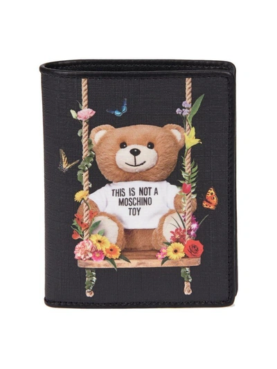 Shop Moschino Flower Teddy Wallet In Black