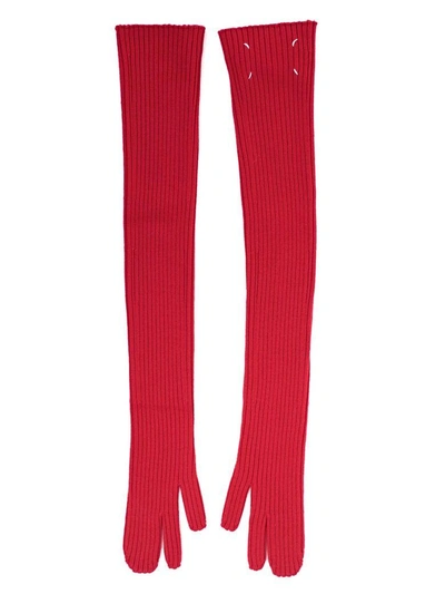 Shop Maison Margiela Knitted Gloves In Red