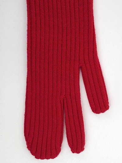 Shop Maison Margiela Knitted Gloves In Red