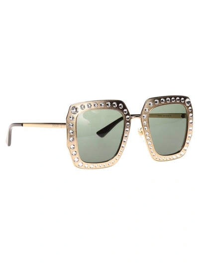 Shop Gucci Eyewear Studded Square Sunglasses In Gold + Strass