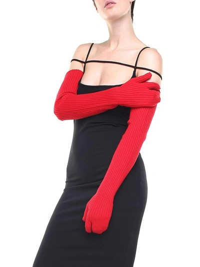 Shop Maison Margiela Ribbed Knit-wool Long Gloves In Rosso